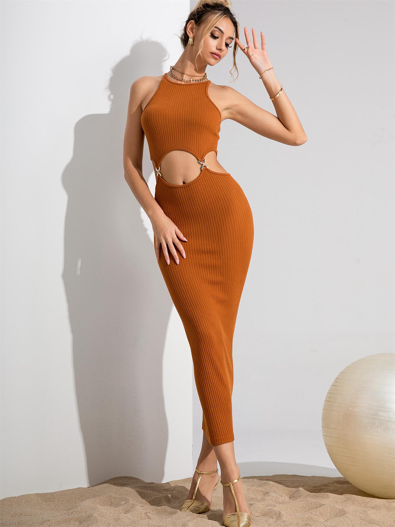 Bamboo Seamless Maxi Dress with Metal Buckle